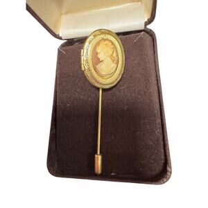 Brooch / Stick Pin / Cameo / Locket / Gold tone / Shell / Antique